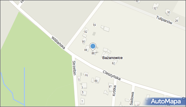 Bażanowice, Cieszyńska, 86, mapa Bażanowice