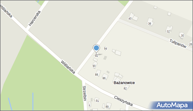 Bażanowice, Cieszyńska, 92, mapa Bażanowice