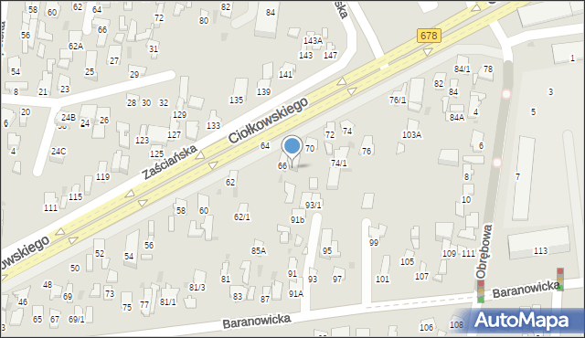 Białystok, Ciołkowskiego Konstantego, 68, mapa Białegostoku