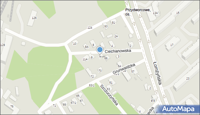 Białystok, Ciechanowska, 7, mapa Białegostoku