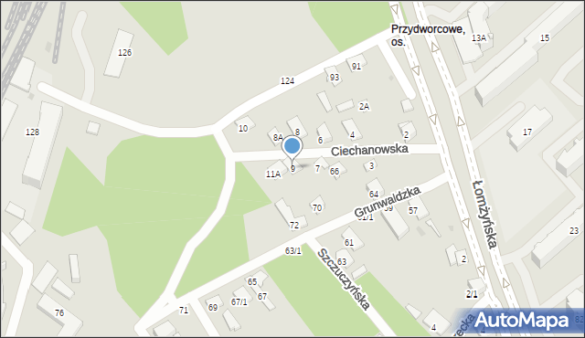 Białystok, Ciechanowska, 9, mapa Białegostoku