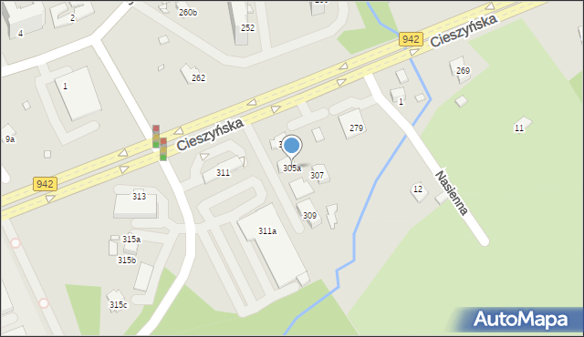 Bielsko-Biała, Cieszyńska, 305a, mapa Bielsko-Białej