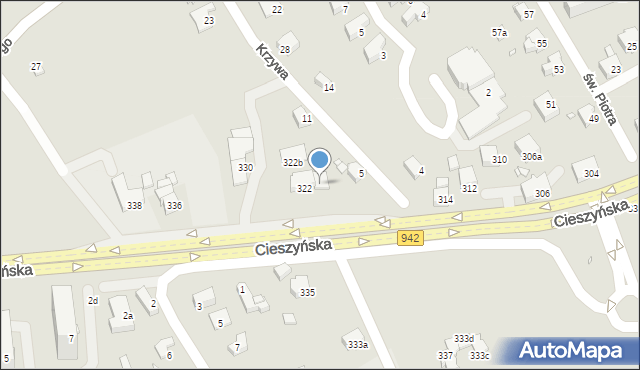 Bielsko-Biała, Cieszyńska, 322a, mapa Bielsko-Białej