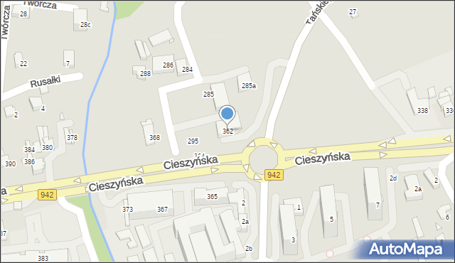 Bielsko-Biała, Cieszyńska, 362, mapa Bielsko-Białej