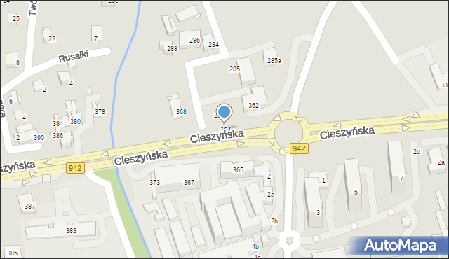 Bielsko-Biała, Cieszyńska, 364, mapa Bielsko-Białej