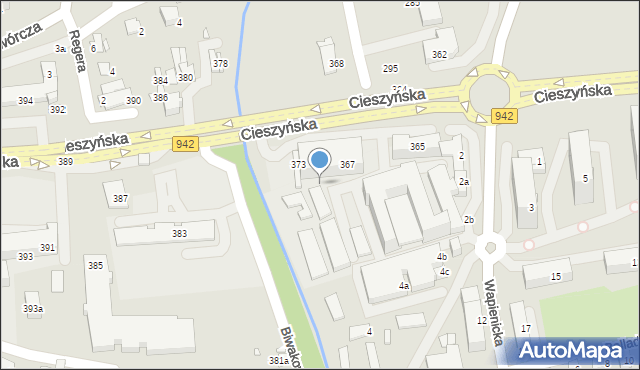 Bielsko-Biała, Cieszyńska, 367p, mapa Bielsko-Białej