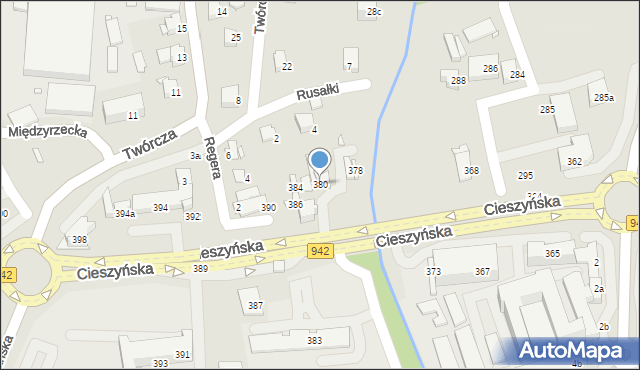 Bielsko-Biała, Cieszyńska, 380, mapa Bielsko-Białej