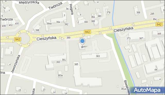 Bielsko-Biała, Cieszyńska, 387, mapa Bielsko-Białej