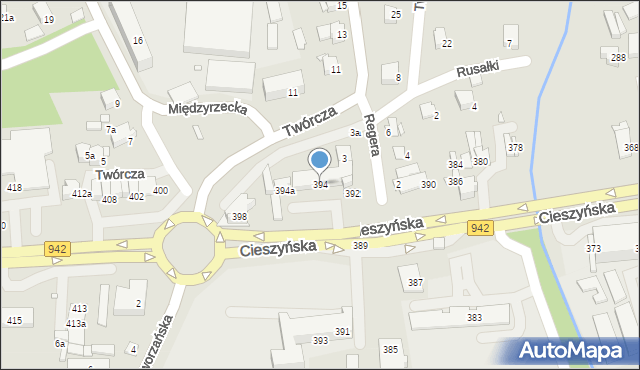 Bielsko-Biała, Cieszyńska, 394, mapa Bielsko-Białej