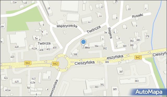 Bielsko-Biała, Cieszyńska, 396, mapa Bielsko-Białej