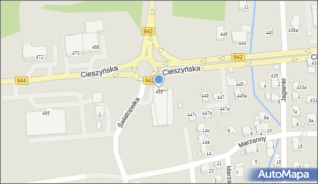 Bielsko-Biała, Cieszyńska, 455, mapa Bielsko-Białej