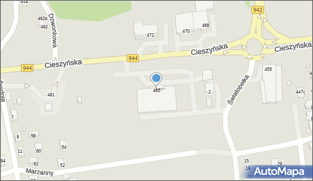 Bielsko-Biała, Cieszyńska, 465, mapa Bielsko-Białej