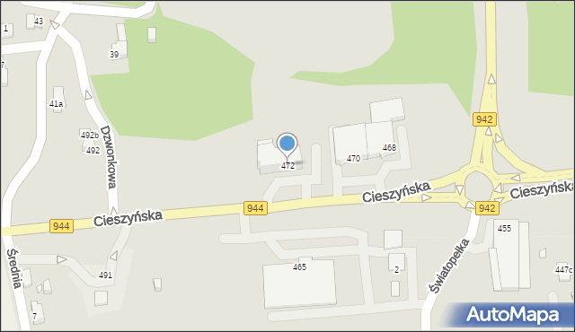 Bielsko-Biała, Cieszyńska, 472, mapa Bielsko-Białej