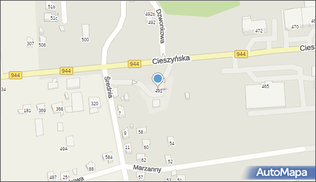 Bielsko-Biała, Cieszyńska, 491, mapa Bielsko-Białej