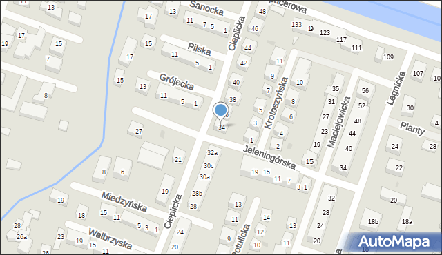 Bydgoszcz, Cieplicka, 34, mapa Bydgoszczy