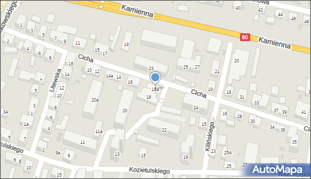 Bydgoszcz, Cicha, 18a, mapa Bydgoszczy