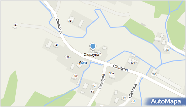 Cieszyna, Cieszyna, 307, mapa Cieszyna