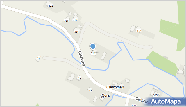 Cieszyna, Cieszyna, 314, mapa Cieszyna