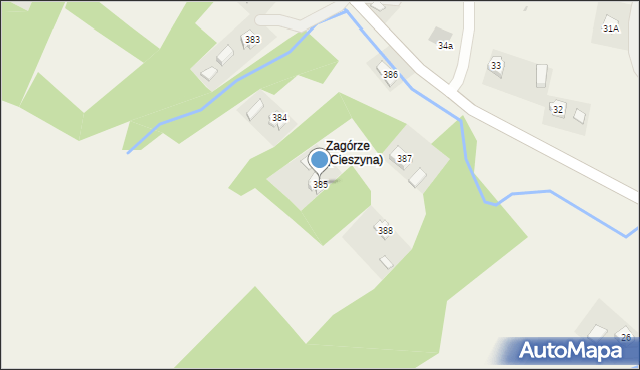 Cieszyna, Cieszyna, 385, mapa Cieszyna