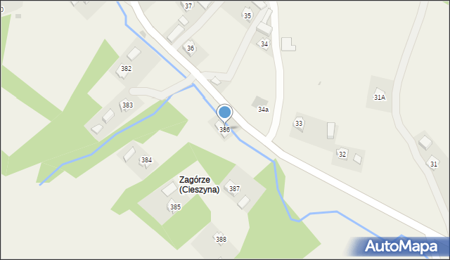 Cieszyna, Cieszyna, 386, mapa Cieszyna