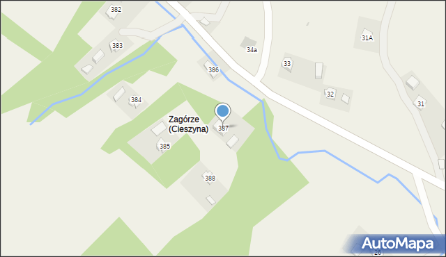 Cieszyna, Cieszyna, 387, mapa Cieszyna