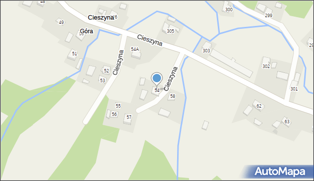 Cieszyna, Cieszyna, 54, mapa Cieszyna