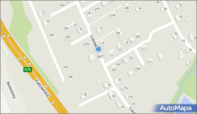 Czechowice-Dziedzice, Cienista, 32D, mapa Czechowic-Dziedzic