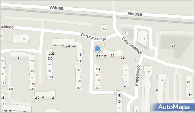 Gdańsk, Cieszyńskiego Władysława, 32E, mapa Gdańska
