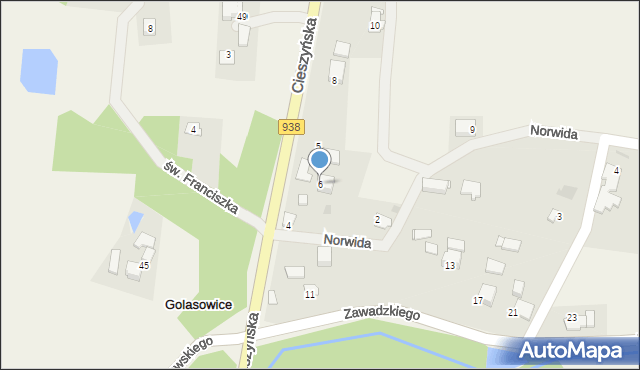 Golasowice, Cieszyńska, 6, mapa Golasowice