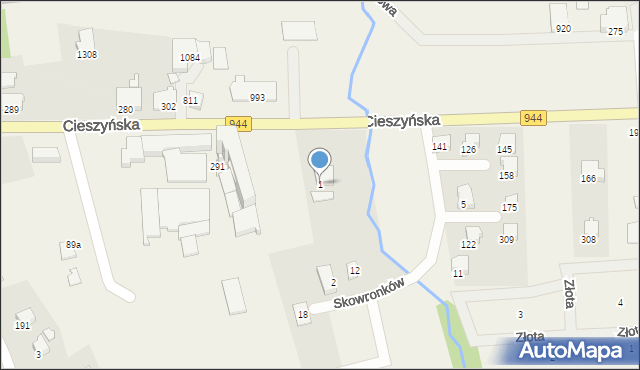 Jaworze, Cieszyńska, 1, mapa Jaworze