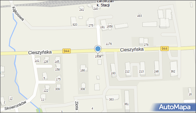 Jaworze, Cieszyńska, 193a, mapa Jaworze