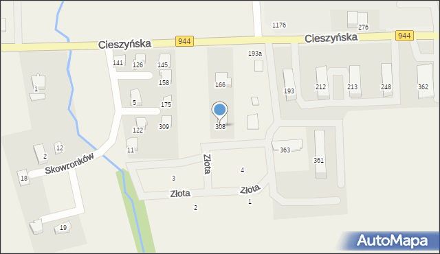 Jaworze, Cieszyńska, 308, mapa Jaworze