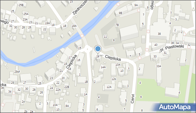 Jelenia Góra, Cieplicka, 14, mapa Jelenia Góra