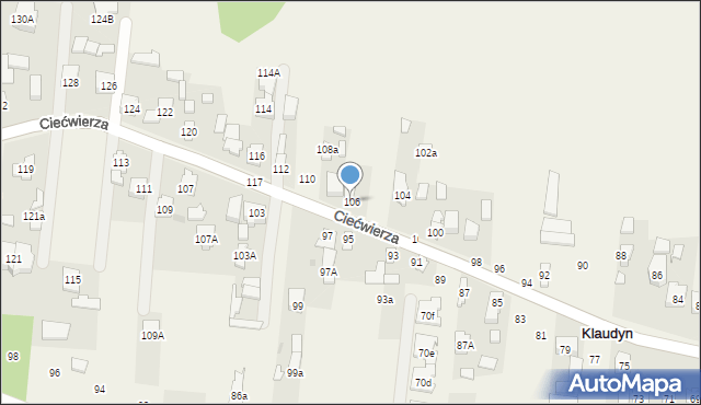 Klaudyn, Ciećwierza Józefa, plut., 106, mapa Klaudyn