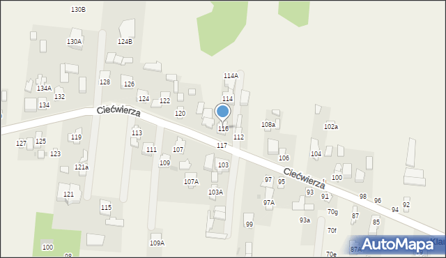 Klaudyn, Ciećwierza Józefa, plut., 116, mapa Klaudyn