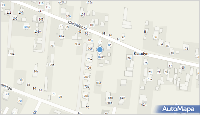 Klaudyn, Ciećwierza Józefa, plut., 87A, mapa Klaudyn