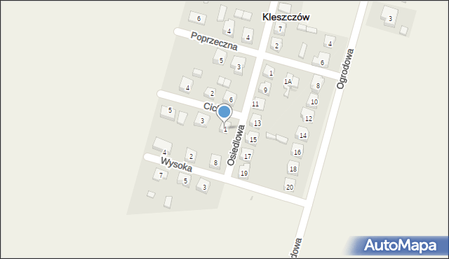 Kleszczów, Cicha, 1, mapa Kleszczów