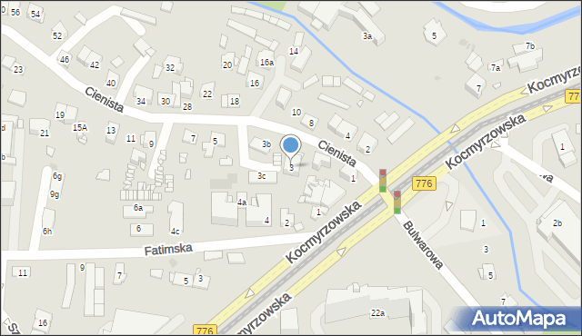 Kraków, Cienista, 3, mapa Krakowa