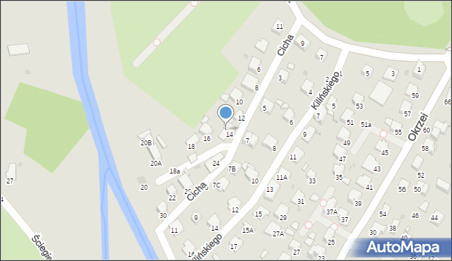 Krosno, Cicha, 14A, mapa Krosna