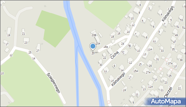 Krosno, Cicha, 20, mapa Krosna