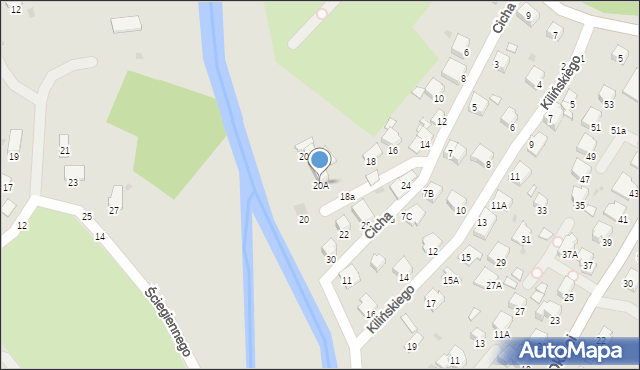 Krosno, Cicha, 20A, mapa Krosna