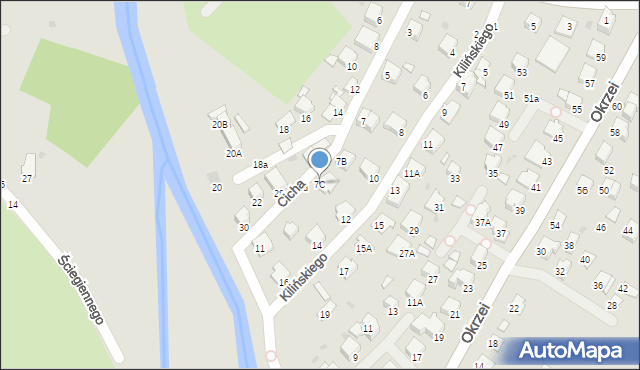 Krosno, Cicha, 7C, mapa Krosna