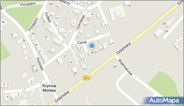 Krynica Morska, Cicha, 10, mapa Krynica Morska