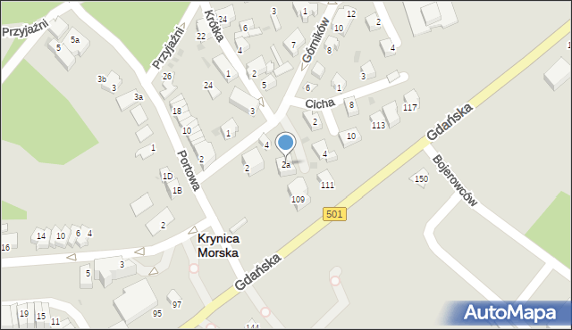 Krynica Morska, Cicha, 2a, mapa Krynica Morska