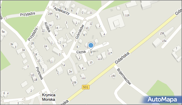 Krynica Morska, Cicha, 8, mapa Krynica Morska