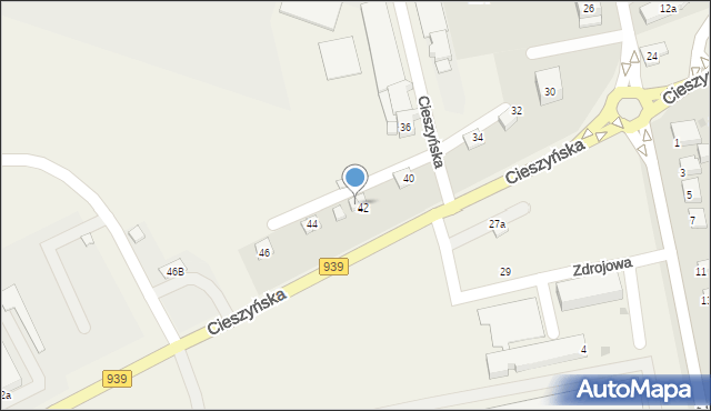 Łąka, Cieszyńska, 42a, mapa Łąka