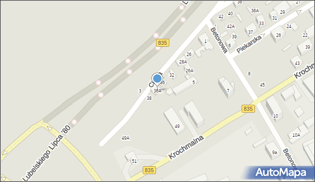 Lublin, Ciepła, 36A, mapa Lublina