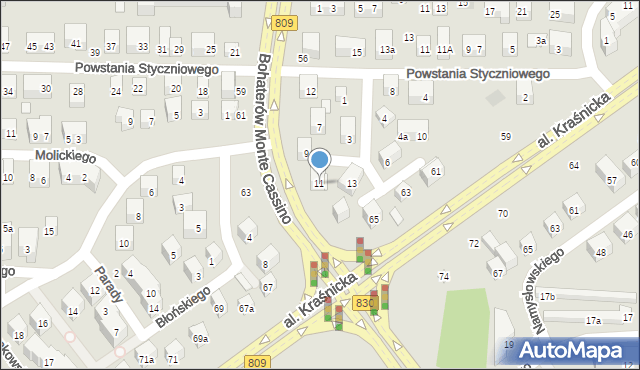 Lublin, Cieszkowskiego Kajetana, 11, mapa Lublina