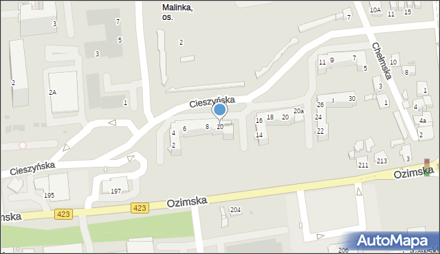 Opole, Cieszyńska, 10, mapa Opola