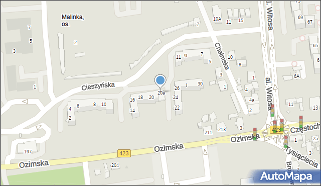 Opole, Cieszyńska, 20a, mapa Opola